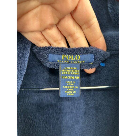 POLO RALPH LAUREN mens Microfiber Plush RobeBathrobe  BLUE SMALL/MEDIUM - Picture 3 of 5